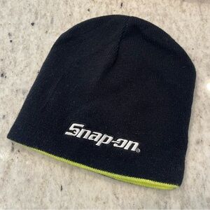 Snap-on Black Beanie with Lime Green Yellow Trim Men’s One Size Fits All